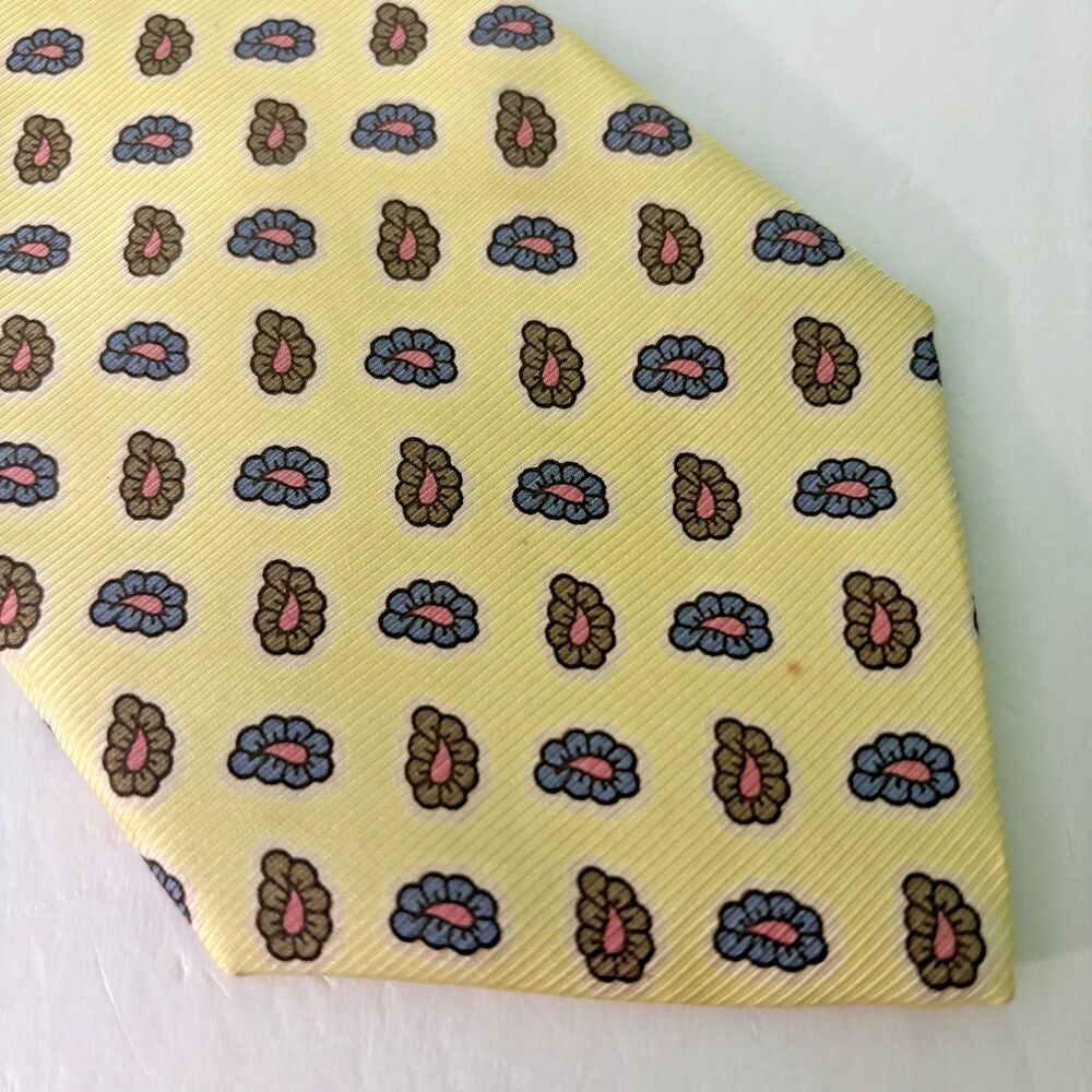 Brooks Brothers Makers Silk Necktie Tie Men's Floral Yellow Green Blue Made USA